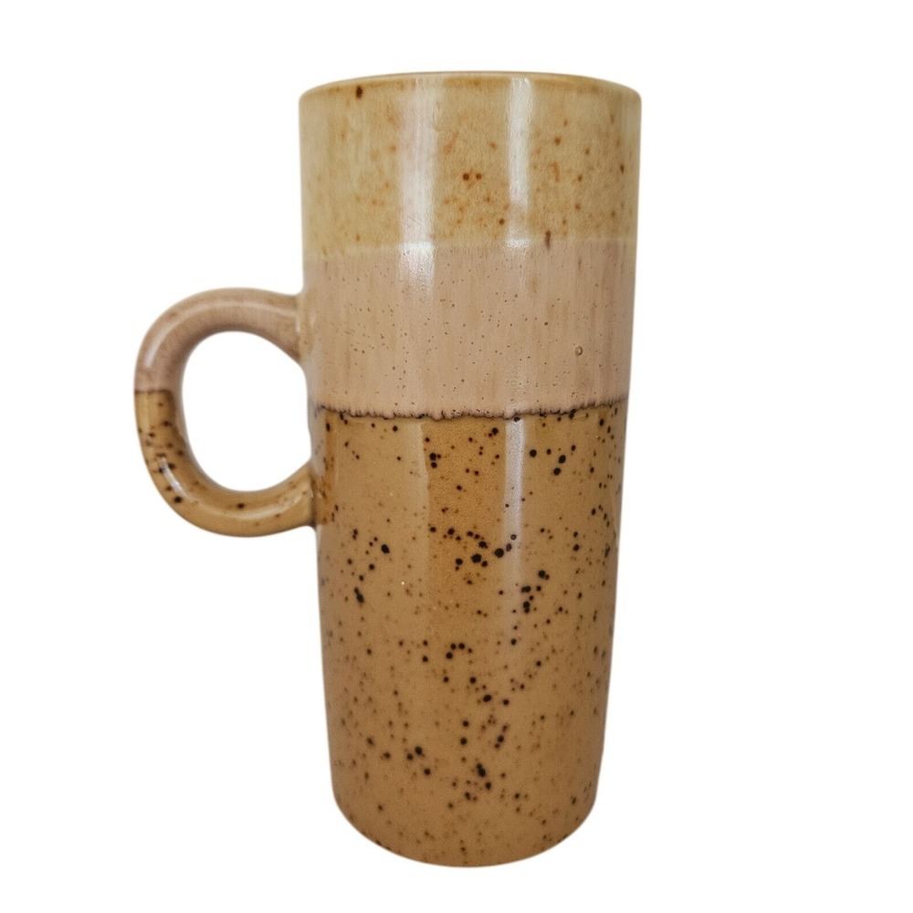 Vintage MCM Tan Drip Glazed Pottery Stoneware Skinny Espresso Coffee Mug Retro